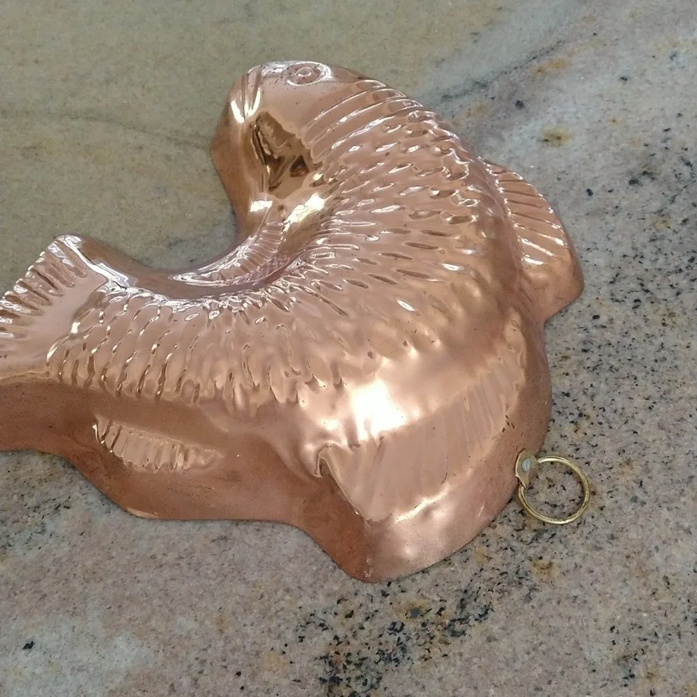 Copper gelatin jello fish mould vintage 8x9
